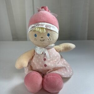 My First Doll Blonde Hair Blue Eyes Pink Polka Dot Dress Hat Plush 2016